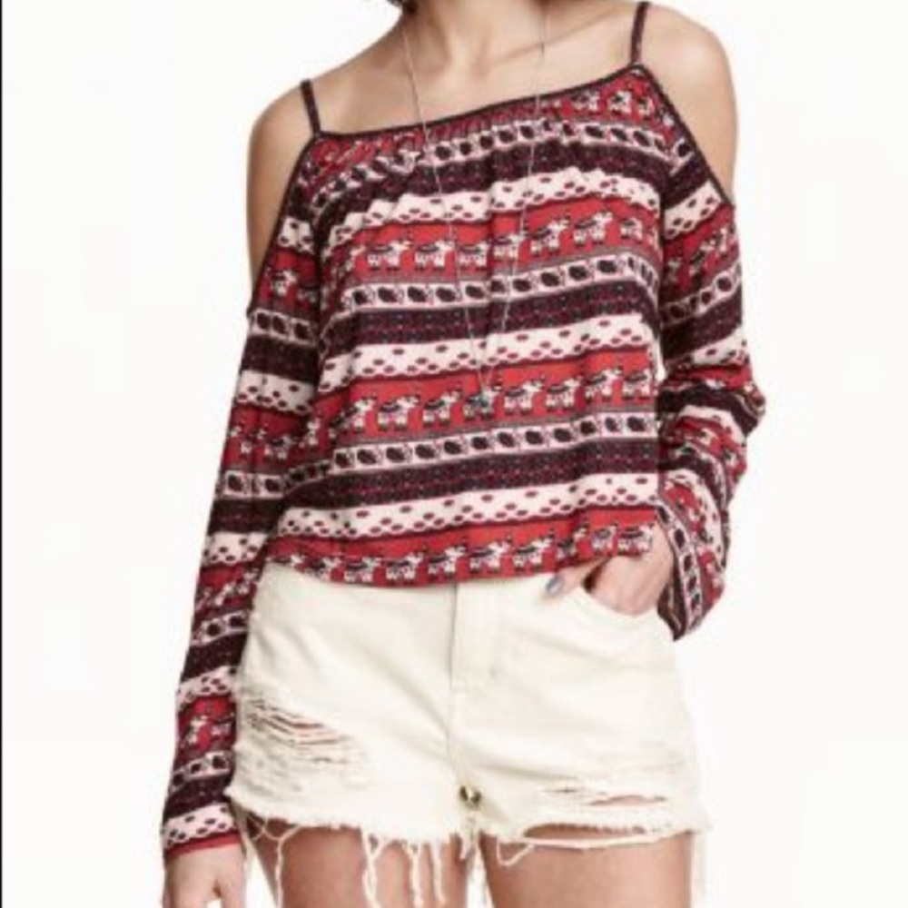 {H&M} Cold Shoulder, Boho, Elephant Print Long Sleeve Top - Picture 6 of 7